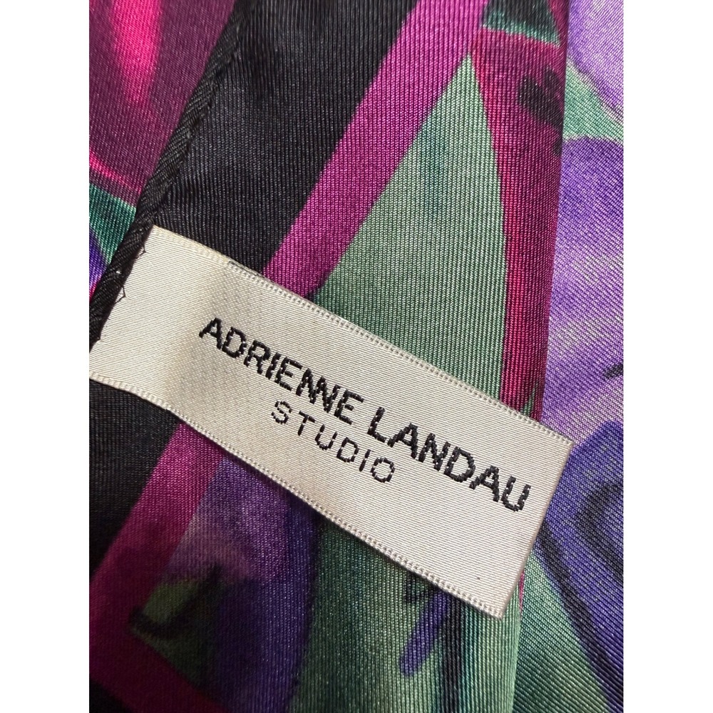 VTG Adrienne Landau Studio Scarf OS Purple Floral 100% Silk EUC Oblong Iris - Picture 3 of 5